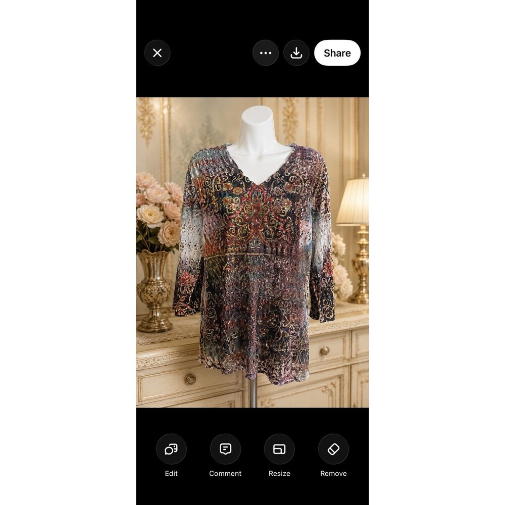 Wrangler Size Large Semi Sheer Eyelet Lace Blouse Contrast 40” Bust 26” L